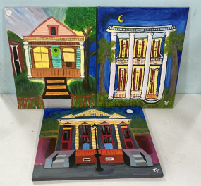 Three Signed JT Painting of Houses