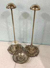 Silver Plate Hat Stands, and Bowl