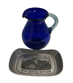 Cobalt Blue Pitcher and Pewter Tray