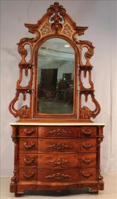 Rosewood rococo marble top dresser