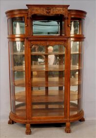 Oak carved glass china cabinet with mirrors