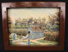 Oil on canvas of cotton picking by Saul Haymond Sr.