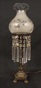 19th Century astral lamp with prisms, 26 in. T