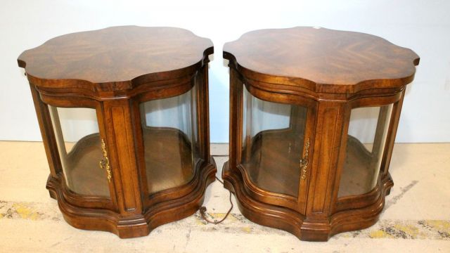 Pair Lighted Cabinets