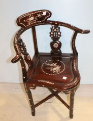 Rosewood and Mother of Pearl Corner Chair