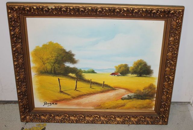 "Farm Scence" Oil On Canvas by Bogan