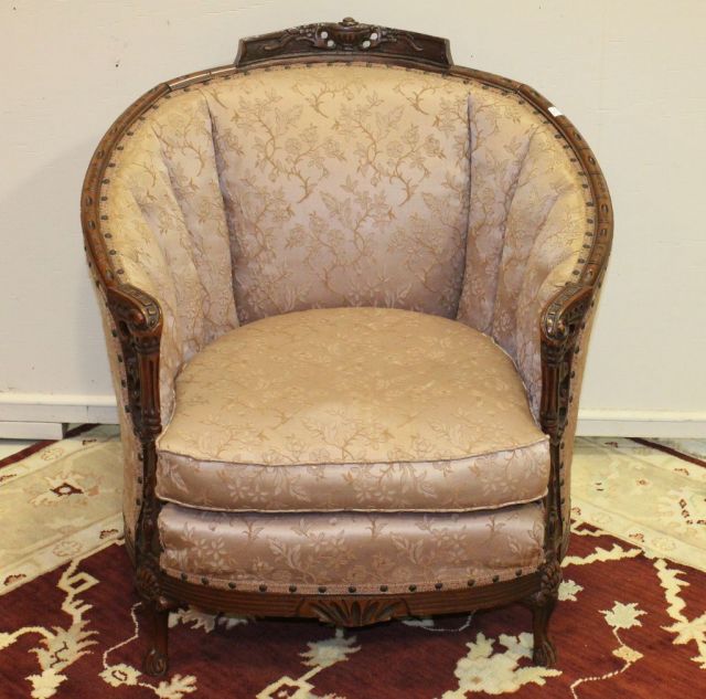French Style Carved Barrel Back Chair