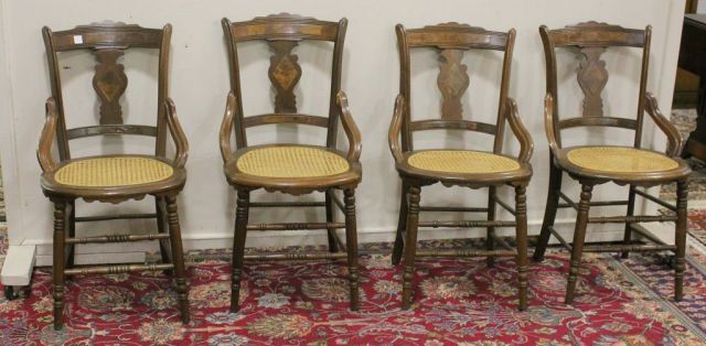Set of Four Walnut Victorian Cane Seat Chairs