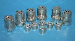 Six Sterling Shakers with lids and Six Sterling Lids