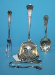 Sterling Tongs, Sterling Ladle, Sterling Childs Spoon, and Sterling Cocktail Fork