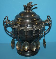 WR Quadruple Plate Sugar Bowl with Six Spoons