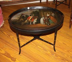 Black Tole Tray on Black Stand, possibly painted by Stubbs