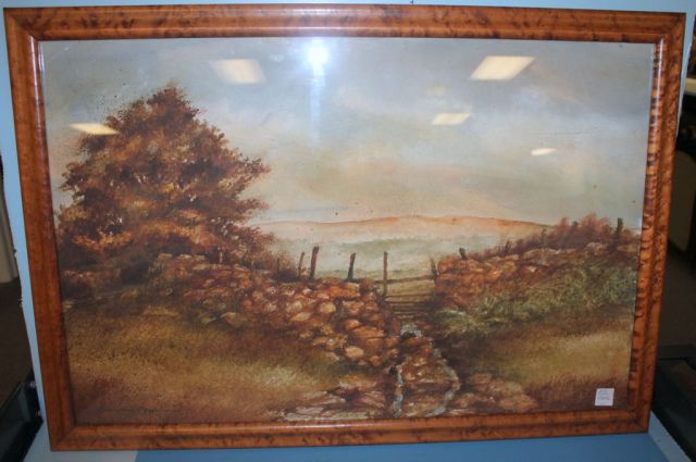 Watercolor of Hills, Farmland, and Brook Signed Carole Hardy Pigott (MS Artist)