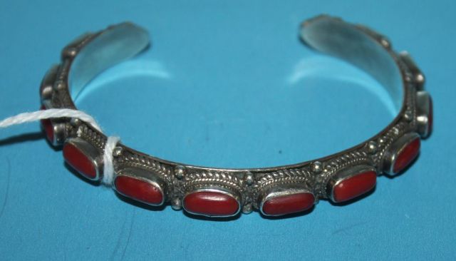 .925 Sterling and  Coral Cuff Bracelet