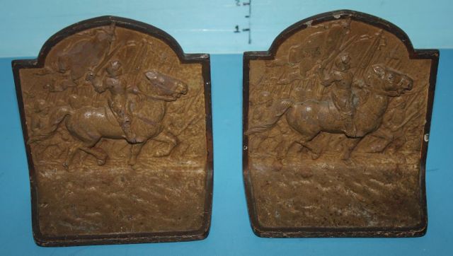 Early 20th Century Iron Bookends of Knight on Horse