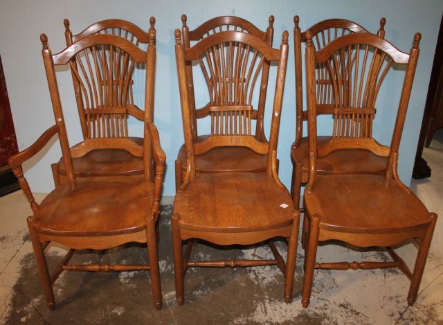 Set of Six Oak Spindle Back Chairs