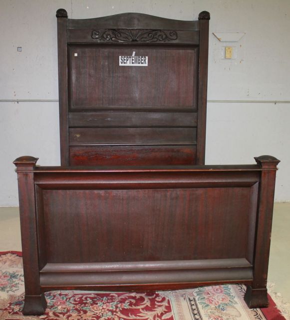 Turn of the Century Ribbon Mahogany High Back Bed