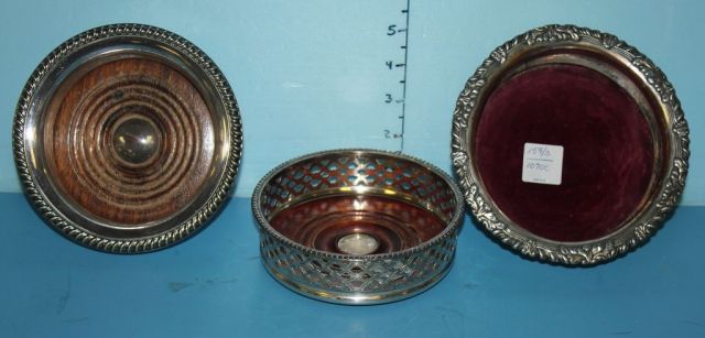 Three Silverplate Wine Bottle Coasters
