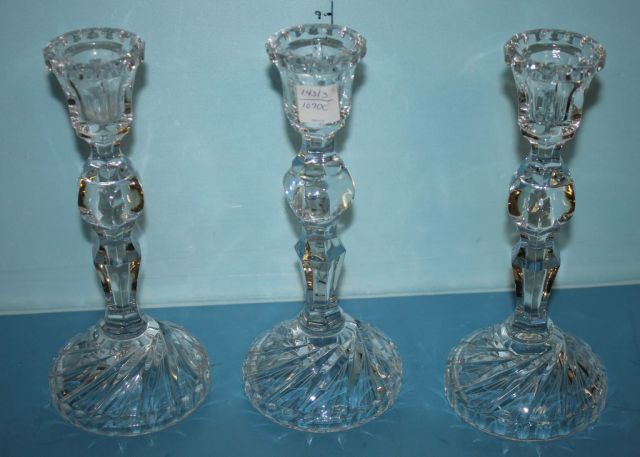 Three Cut Glass Candlesticks