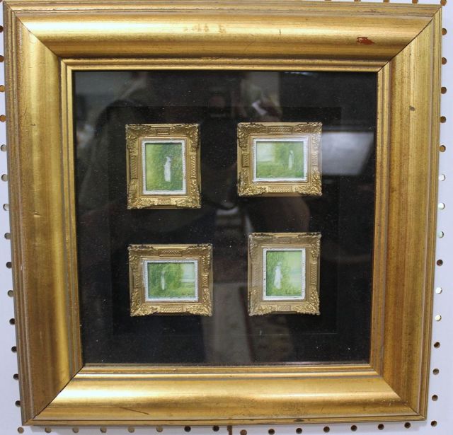 Les Green "Lady by the Lake", Four Miniature Paintings of Young Lady in Greenery
