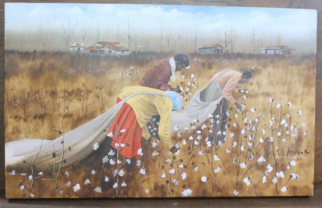 W. Earl Robinson (Clarksdale, MS) Oil on Canvas "Cotton Pickers", Unframed