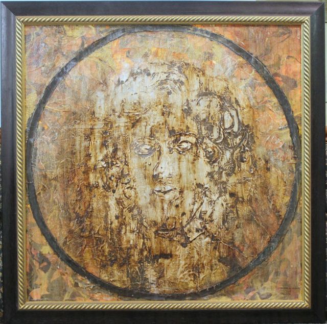 Mixed Media Painting of "Roman Shield" by Virginia Snow