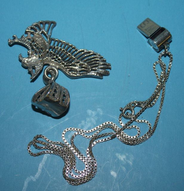 Sterling Whistle on a .925 Italian Chain with an Eagle Drop