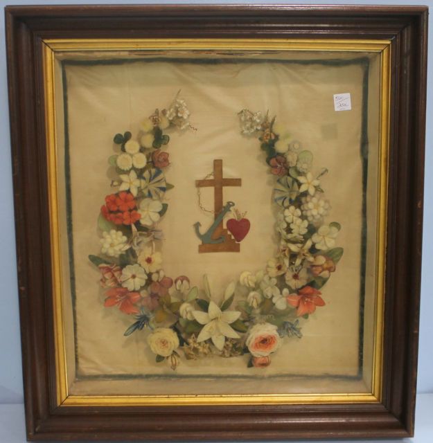 Religious Wreath in Mahogany Deepwell Shadowbox Frame