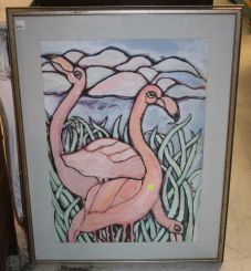 Mixed Media Painting of Flamingos by MS Gulf Coast Artist Sandra Hallet