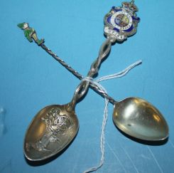 Sterling and Enamel Spoon with Crown along with One Sterling with Enamel Man on Tip