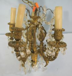 Vintage Small Brass Chandelier with Prisms