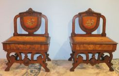 Pair of Walnut Renaissance Hall Seats
