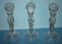 Three Cut Glass Candlesticks
