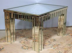 Beveled Strips of Mirror Commissioned onto Wooden Parson's Type Table