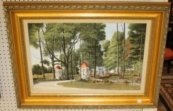 Will Hinds Oil on Canvas of Residence on North Old Canton Road, Jackson, MS. Signed Lower Left
