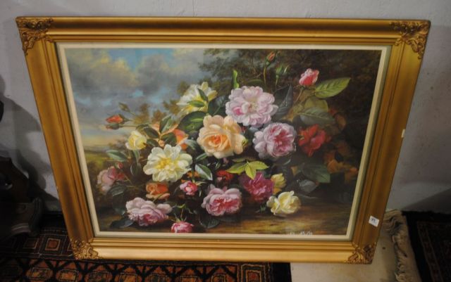 Beautiful Print of Flowers in Vintage Frame