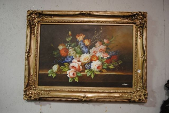 Large Floral Oil Painting signed C. Hope