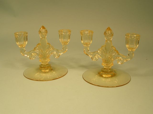 Set of 2 Heisey Sarah "Trident" two Light Candlesticks