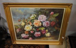 Beautiful Print of Flowers in Vintage Frame