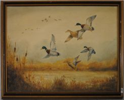 Oil Painting of Flying Ducks