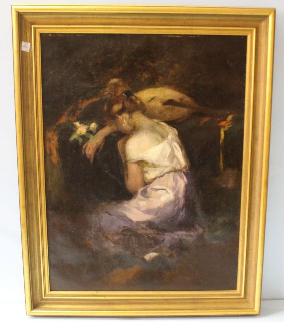 Oil on Canvas of "Lady Resting" by Marcel Jombon