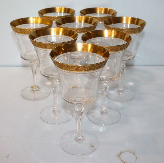 Set of Eight Tiffin Glasses with Gold Trim