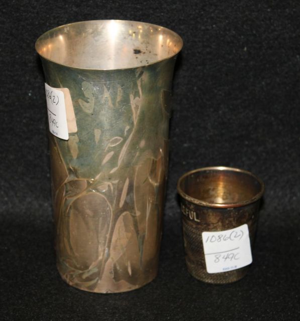 Monogrammed 1943 Jackson Country Club Sterling Trophy Cup along with a Silverplate Jigger