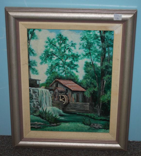 Oil Painting of "Watermill", signed Sara Allen