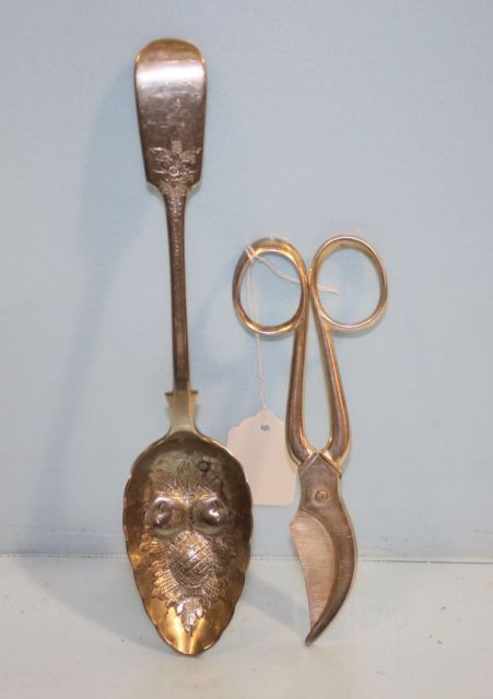 Italicus Silverplate Grape Shears and Silverplate Serving Spoon