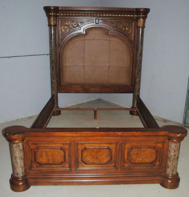 Contemporary Queen Size Marble and Wood Bed