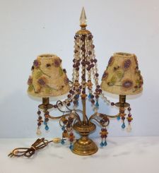 Vintage Brass Two Light Lamp with Beaded Shades