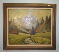 Oil on Canvas of Deer in Meadow Scene