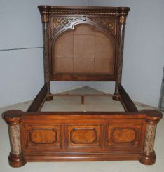 Contemporary Queen Size Marble and Wood Bed