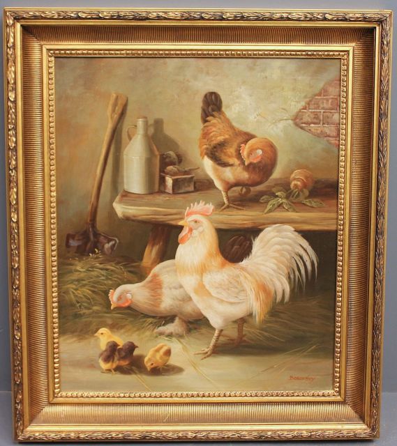Oil Painting of "Hens and Chicks" by Borofsky